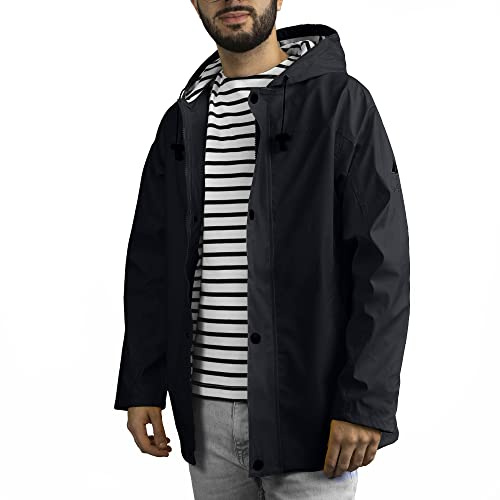 Breizh Ocean - Ciré Imperméable, du XS au 4XL, Création Française ARMOR - Intérieur Marinière Rayé - Mixte - Coupe Vent Homme ou Femme - Veste Imperméable, Manteau Homme avec Grande Taille Disponible