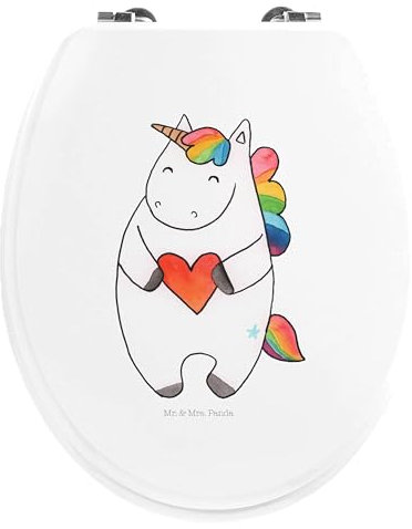 Mr. & Mrs. Panda Motiv WC Sitz Einhorn Herz - Geschenk, Toilette, Unicorn, WC-Sitz, witzig, anders, Einhorn Deko, Einhörner, Klodeckel, bunt,