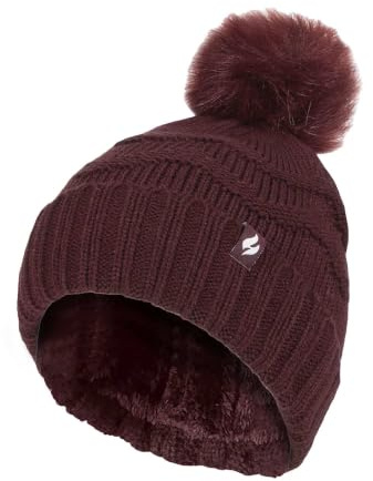 HEAT HOLDERS Dam vinter päls mössa hatt sicksack mönstrad pom pom mössa | Dam termisk manschett tofs hatt, vin, en storlek
