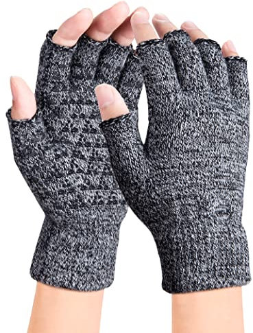 Winter Rutschfester Fingerlose Handschuhe, Thermisch Half Finger Handschuhe, Anti-Rutsch Sporthandschuhe Fingerhandschuhe Warme Dehnbare Strickhandschuhe für Herren Damen（Grau）
