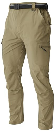 Men's Cargo Work Hiking Pants Lightweight Water Resistant Quick Dry Fishing Travel Camping Outdoor Breathable Multi Pockets Khaki M