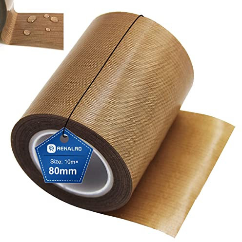 REKALRO Ruban adhésif en téflon/PTFE, adhésif haute température, ruban haute température pour imprimante 3D, ruban de mise sous vide (80 mm x 10 m)