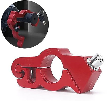 Red Motorcycle Handlebar Lock,Brake Lever Lock, Aluminum Alloy Motorcycle Grip Lock,Clutch Handle Lock,Anti Theft Grip Lock for Moped Scooter Motorbike, ATV
