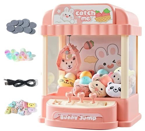 Machine à Griffes pour Enfants,Mini Machine à Griffes avec Pièce de Monnaie,Jouets en Peluche et Gashapons, Machine à Griffes avec Musique,Cadeau pour Attraper des Bonbons (Rose)