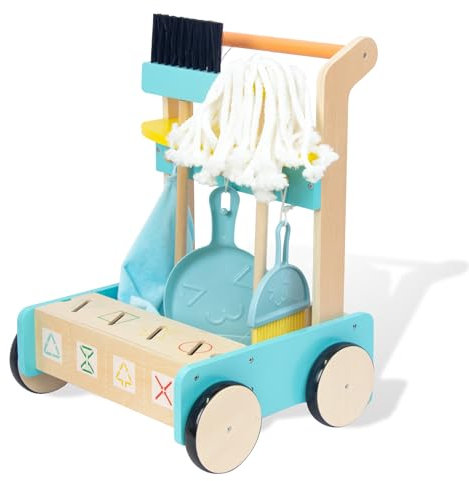 Hölzerne Lauflernhilfe für Kleinkinder ab 1 Jahr, Schiebespielzeug für Jungen und Mädchen (blau)