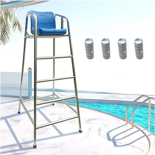 SAFWELAU Taburete Alto Escalera 180 cm de Alto Silla Salvavidas extraíble para Patio Deck Lake Beach, Acero Inoxidable Sillas de Salvavidas Junto a la Piscina, Carga 330kg