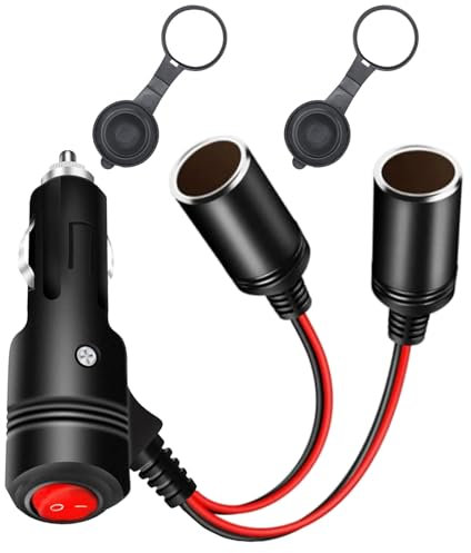 GTIWUNG 1 à 2 Allume-Cigare Câble D'extension avec Interrupteur, Distributeur de Prise Allume Cigare Socket Mâle vers Femelle, DC 12V 24V Adaptateur Répartiteur 1 à 2 Splitter avec Prise avec Fusible