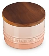 Le Creuset Signature Salt Cellar and Storage Canister with Wood Lid, 7 oz., Peche