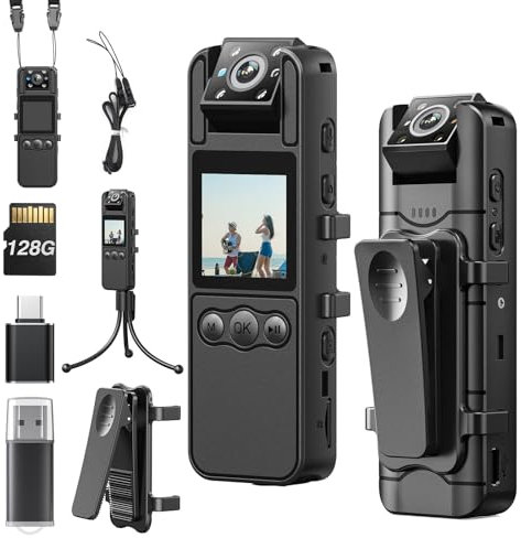 BOBLOV A26 Small Body Camera: 1080P 128GB Personal Mini Body Cams with Rotation Lens, Tripod, Up to 6 Hrs Video Recording, for Service, Delivery, Collect Evidence (with 128 GB TF Card)