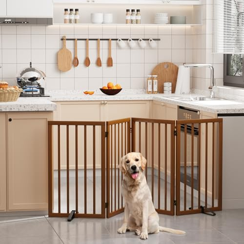 Semiocthome Fristående hundgrindar och barriärer inomhus husdjur grindar för dörröppningar och trappor 82 cm (H) – 4 paneler hundgrind med 2 metallstativ helt monterade justerbart säkerhetsstaket