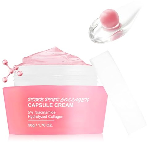Crema Collagene Rosa Cream Capsule, PDRN Crema per collagene Polipeptide, Capsule Face Moisturizer, crema per Collagene Gelatina, Elasticità e Fermezza, Cremas Idratante per Riparazione-50G