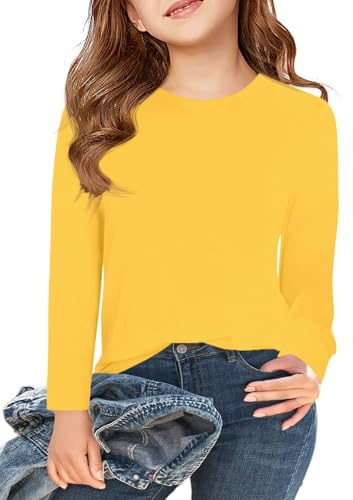 Haloumoning Maglietta da ragazza, a maniche lunghe, girocollo, per bambini, tinta unita, a maniche lunghe, casual, basic 5-14 anni