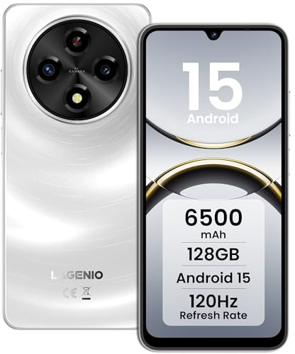 LAGENIO A12 Telefonos Moviles Android 15 Gemini AI, 6500mAh Batería, T7250 Octa Core, 12GB+128GB Smartphone Móvil Libre, 6,9 HD+ 120Hz, 13MP+8MP, Dual SIM 4G, Face ID/GPS/OTG