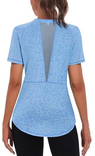 Gyabnw Women's Lightweight Gym Tops UPF 50+ UV Protection Quick Dry Workout Running Yoga T Shirts Blue