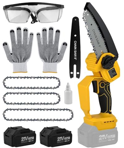 Mini Motosega a Batteria 6 & 8 Pollici, 21V/4000mAh 2 Batterie, Display LED 1000W Motosega Elettrica, 18000RPM Motore Potente Seghetto Elettrico per Potatura Alberi, Taglio Legno e Giardino