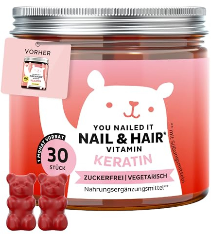Gummies alla Biotina e Cheratina – Unghie & Capelli – con Vitamina C, E, Biotina, Zinco, Selenio, Rame – 30 pezzi (1 mese) – Senza Zucchero e Vegetariano – Bears with Benefits