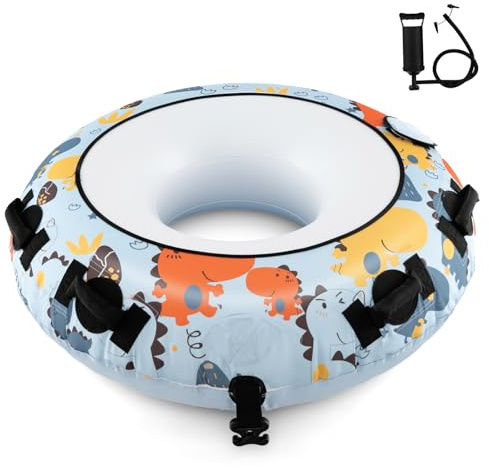 COSTWAY Slittino da Neve Gonfiabile con Copertura Premium in Poliestere Oxford, Slitta Gonfiabile con Materiale Resistente al Freddo, Maniglie Robuste e Pompa Manuale per Bambini e Adulti (113 cm)