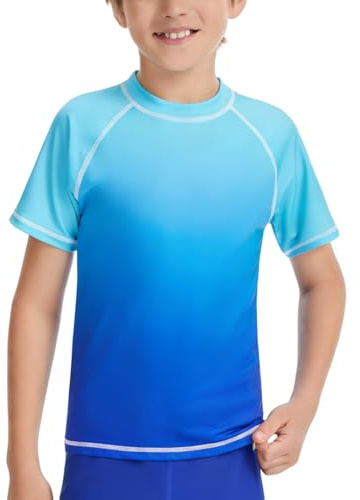 AMZSPORT UV-tröja barn pojkar kortärmad badskjorta snabbtorkande badskjorta badkläder, Gradient blå, 160