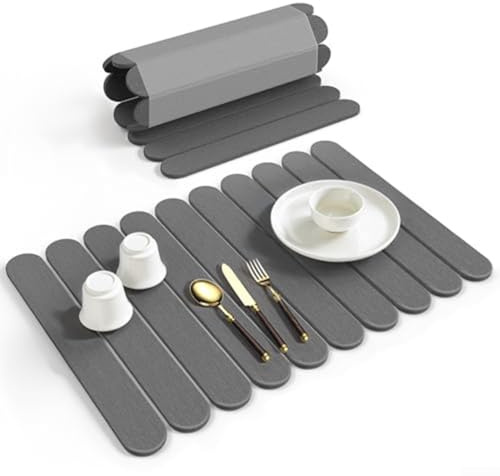 Stor stendisktorkmatta för kök - kiselgur jordmaterial med snabbtorkande och halkfri, 40 x 12 x 10 cm (ljusgrå)