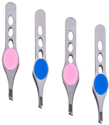 Alipis Pinzette per Sopracciglia in Acciaio Inox 4 Pezzi Set, Pinzetta per Trucco Donna Fibbia in Gomma, Strumento Professionale la Cura la Rimozione dei Peli Facili Colore Casuale