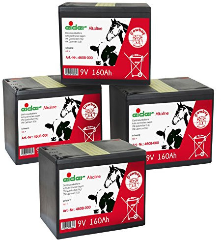 Eider Batterie Sparpack: 4X 9V-Alkaline-Trockenbatterie 160 AH - Lange Laufzeit & Günstiger Preis - für 9 Volt Weidezaungeräte