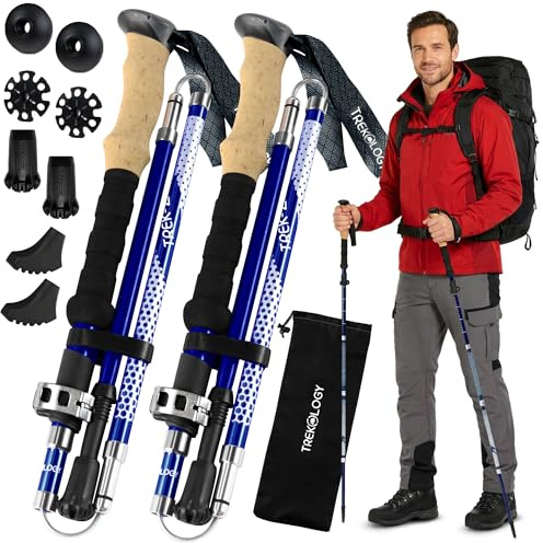 Trekology Trek-Z - Bastones de Senderismo Plegables de Tres Pliegues, Bastones de Aluminio Ligeros y Ajustables, bastón portátil con Agarre de Espuma para Caminar, Senderismo para Personas Mayores,