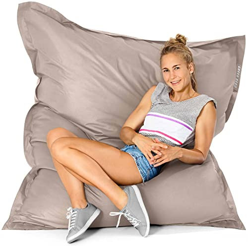 Green Bean© Outdoor Sitzsack XXL 140x180cm 380 Liter Kinder & Erwachsene Bean Bag EPS Perlen Füllung Riesensitzsack Groß Liegekissen Waschbar Wetterfest Lounge Chair Sitzkissen Bodenkissen Dunkelbeige