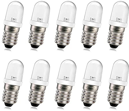Ruiandsion E10 Bombilla LED 220V 230V AC Base de tornillo Luz indicadora LED de ahorro de energía Base E10 Bombilla LED de actualización, Blanco (Paquete de 10)