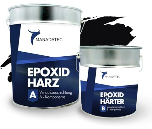 MANADATEC 2k Epoxidharz Verlaufsbeschichtung 12kg I RAL 9005 Schwarz I Lösemittelfrei, Umweltfreundlich & Geruchsneutral I Für ebene Garagen-, Keller- & Werkstattböden I Hohe Belastbarkeit