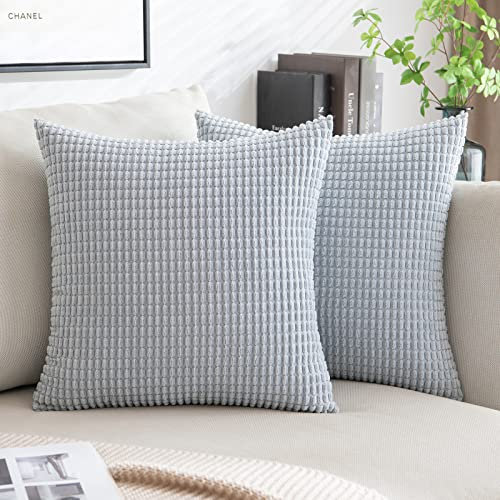 MIULEE Kissenbezug 50x50 Grau Blau Sofakissen Kordsamt Kissenbezüge Quadrat Cord Dekokissen Kissenhülle Dekorativ Couchkissen Bezug Weich für Wohnzimmer Schlafzimmer 20x20 Inch 2er Set