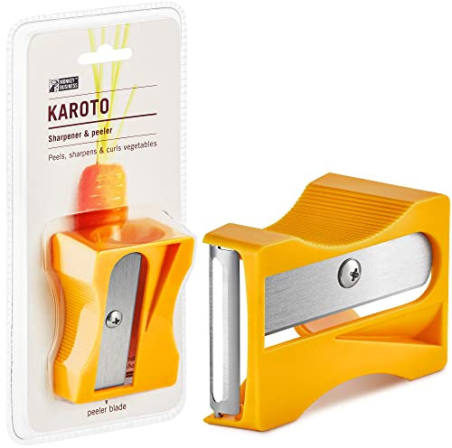 Monkey Business Karoto - Affilatrice per carote e pelaverdure, gadget da cucina divertente e unico per carote, cetrioli e altro (giallo)