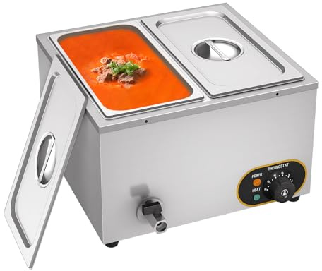 Electric Bain Marie,Stainless Steel Food Warmer Steam Table for Home and Restaurants Use -1500W 2x1/3 GN Pans with Lids,Tap