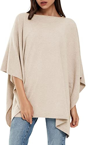 PULI Women's Pullover Poncho Sweater Oversized Loose Fit Soft Shawl Wraps Fitting Baggy Tops for Fall Winter Barley Twist
