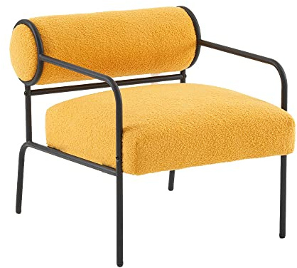Mingone Fauteuil Salon Confortable en Tissu Lin Chaise de Loisirs Relax avec Accoudoirs en Bois Fauteuil Lounge 1 Place pour Salon Chambre Bureau (Jaune, Dessins simplifiés)