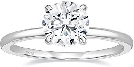 POMODA 1.5CT Moissanite Engagement Rings for Women D Color VVS1 Clarity 925 Sterling Silver Solitaire Round Cut Moissanite Wedding Promise Band Rings for Her Size 6