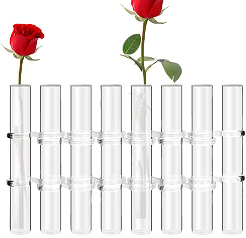 2023 New Hinged Flower Vase, 8 Hinged Flower Vases Test Tube, Transparent Hinged Vase for Flowers, Glass Flower Vase with Hook and Brush, Flower Arrangement for Table Decoration (7.09x1.18inch)