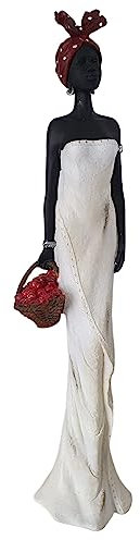 Afrikanische Dekofigur Frau mit Obstkorb in der Hand 44 cm weiß, Afrika Deko, Afrika Frauen Figur