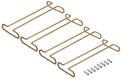 uxcell Wine Glass Rack Under Cabinet, 4Pcs 10-Inch Stemware Wine Glass Hanging Rack Stainless Steel Wine Glass Organizer Storage Hanger for 5mm Stemware Column, Gold
