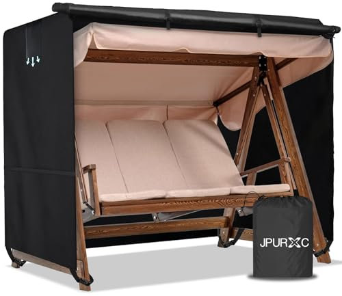 JPURXC Schutzhülle hollywoodschaukel 3-4 sitzer wasserdicht, 600D Oxford Gartenschaukel Abdeckplane für Gartenschaukel, Winterfest UV-Beständiges - mit 2 Reißverschlüssen - schwarz (215x125x170cm)