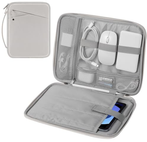 MoKo 9-11 Zoll Tablet-Hülle Tragetasche mit Griff, Gepolsterte schützende Reisetasche für Neue 11 Zoll iPad Air M3 2025, iPad A16 11“, iPad Pro 11 M4, iPad 10/9/8/7th, Tab S9/S8 11, Grau/Weiß