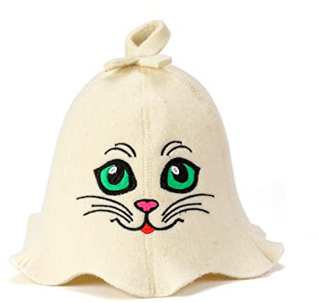 SAUNA GURU Sauna Kitten Eyes Hat, 100% Organic Wool Felt Sauna Cap, Banya Hat Sauna Hair Protector, Sauna Accessories Embroidered Hat, Russian Sauna Hat, Sauna Accessory, Sauna Gifts for Men and Women