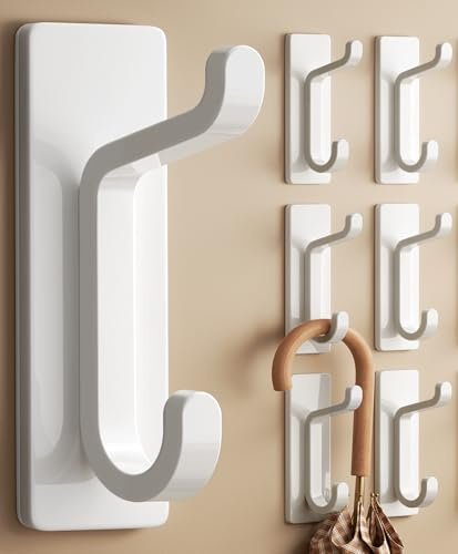 pickpiff Crochet Adhesif Mural, Porte Serviette Salle de Bain, Accroche Torchon Cuisine, Porte Manteau Adhésif, Attache Murale Sans Percer, Etanche, Antirouille, Blanc, 6 Pièces