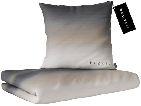 bugatti Bettwäsche 135 x 200 cm - 100% Baumwolle, Reißverschluss, anschmiegsam, weich & waschbar, Mako Satinbettwäsche gestreift grau beige