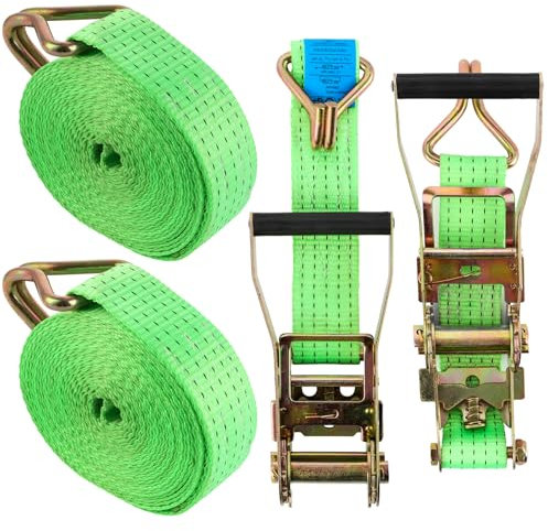 FWEEK 2 correa tensoras de 3000 kg, 10 m, con carraca y gancho, 50 mm, amarre, correas verdes para cargo, motocicleta, camiones