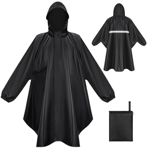 LUROON Poncho Pluie Imperméable avec Capuche Cape de Pluie Pliable avec Poches Bandes Réfléchissantes, Poncho Imperméable Unisexe Poncho Pluie Réutilisable,Cape de Pluie pour Randonnée Voyage Cyclisme