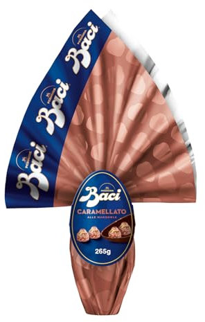 BACI PERUGINA Uovo di Pasqua 2025 Cioccolato Caramellato alle Mandorle con Sorpresa e 4 Cioccolatini 265g