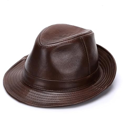 Cowboyhattar äkta kohud läderhattar höst vinter varma män äkta äkta koskinn läder topphattar män mode kepsar för ridning/questrian/musikfestivaler, Brun, 62