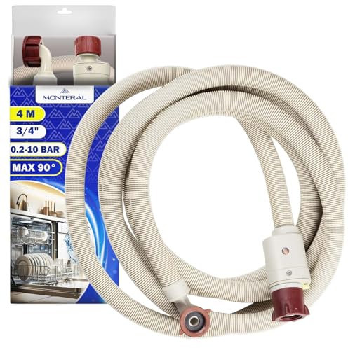 Aquastop Manguera Lavadora y Lavavajillas 4 m con Válvula de Seguridad Recta y Acodada Ø 3/4 para Entrada de Agua Max 90°C - Garantía de 10 Años - MONTERAL