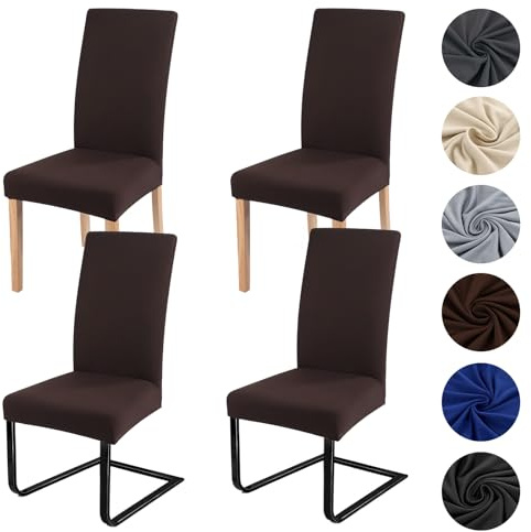 ZCLIKEU Stuhlhussen 4er Set Schwingstühle Universal Husse, Moderne Stretch Stuhlhussen Abnehmbarer Waschbarer Stühle für Haus, Küche, Hotel, Restaurant, Hochzeit Partys – Dunkelbraun
