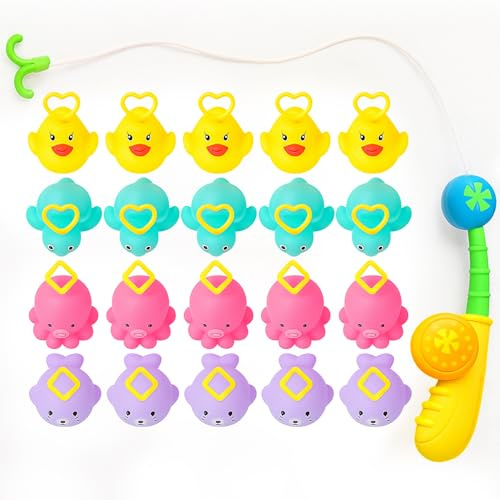 21Pcs Children Fishing Game Toy Set, Paddling Pool Squeezing Toy for Kids, Induction Duck Fishing Toy With Hook for Outdoors, Pool Floating Bath Summer Ducks Toys
